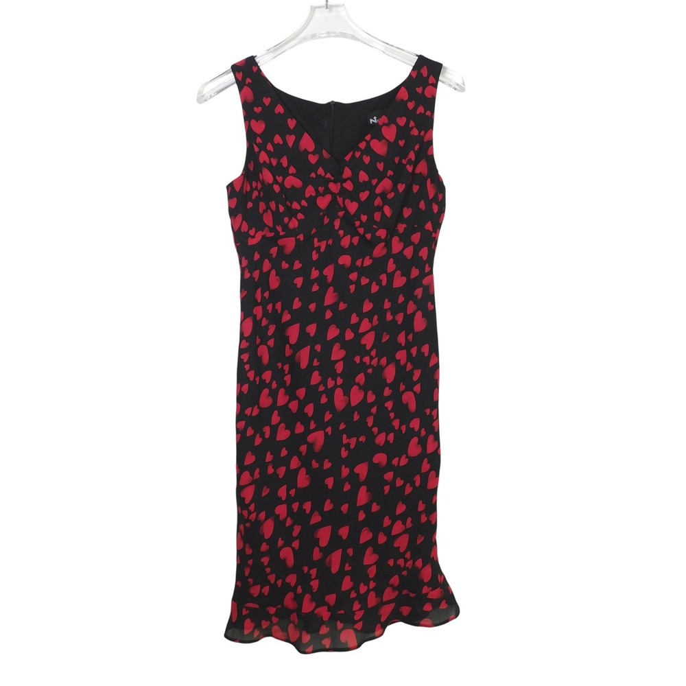 Next‎ Up Womens Black Red Heart Print Sleeveless V-Neck Ruffle Hem Midi Dress